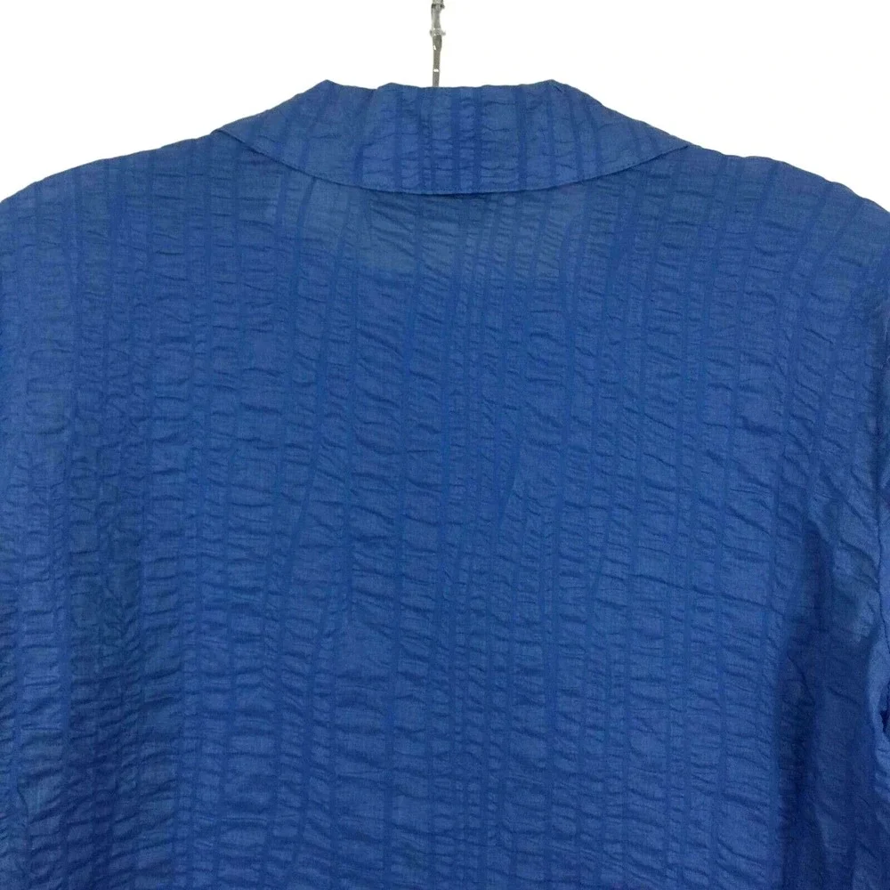 Studio Works 2Pc Shirt & Tank Petite Size PM Button Up Textured Blue Crinkle - Picture 4 of 7